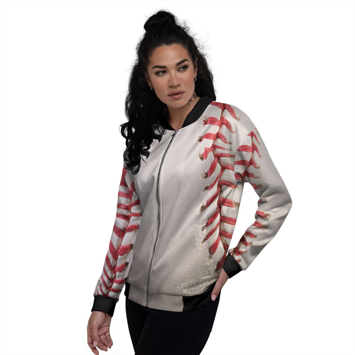 Stitching Baseball Print Women's Bomber Jacket-grizzshop