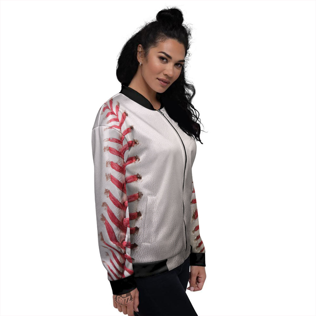 Stitching Baseball Print Women's Bomber Jacket-grizzshop