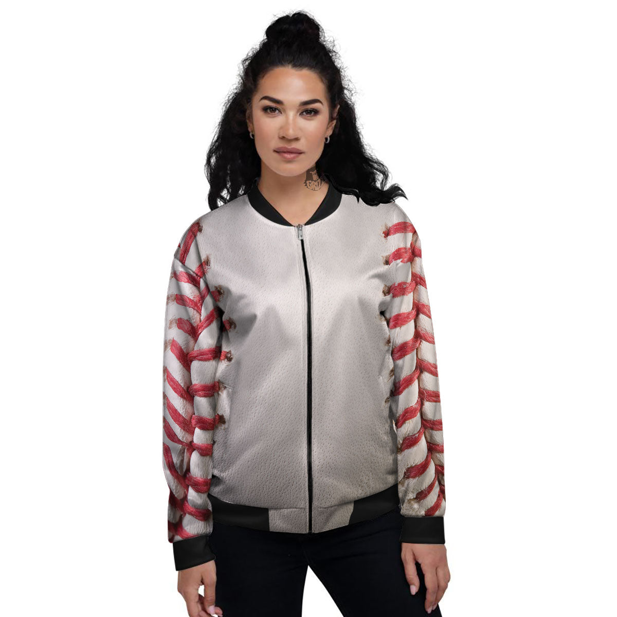 Stitching Baseball Print Women's Bomber Jacket-grizzshop