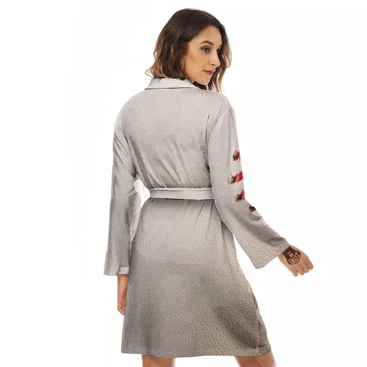Stitching Baseball Print Women's Robe-grizzshop