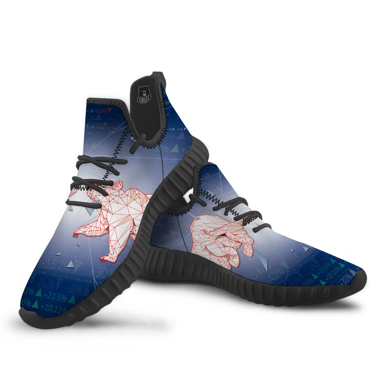 Stock Market Bear And Bull Print Black Walking Shoes-grizzshop