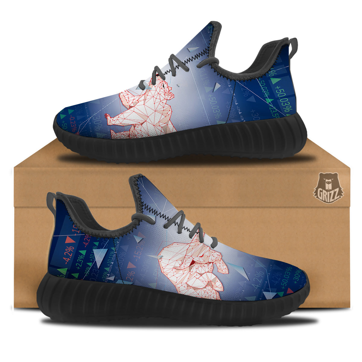 Stock Market Bear And Bull Print Black Walking Shoes-grizzshop