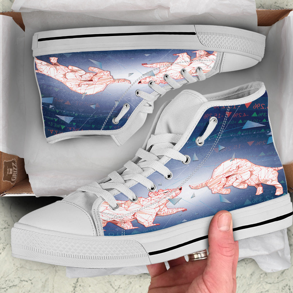 Stock Market Bear And Bull Print White High Top Shoes-grizzshop