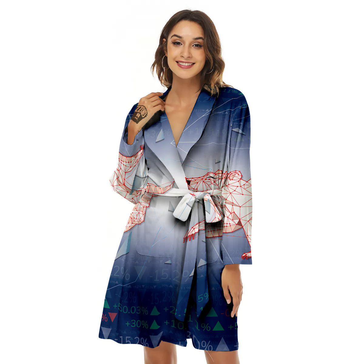 Stock Market Bear And Bull Print Women's Robe-grizzshop