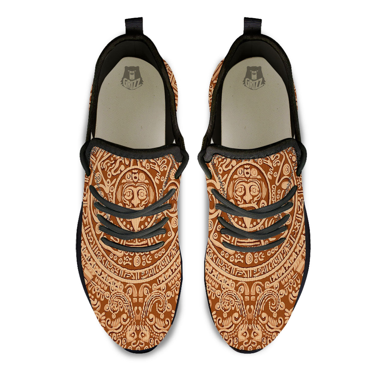 Stone Mayan Print Black Athletic Shoes-grizzshop