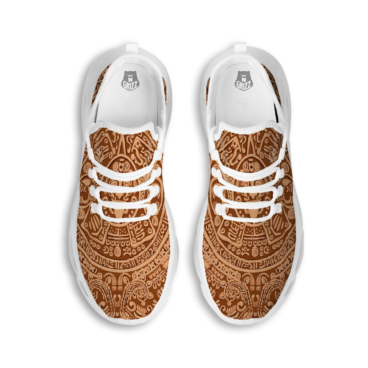 Stone Mayan Print White Running Shoes-grizzshop
