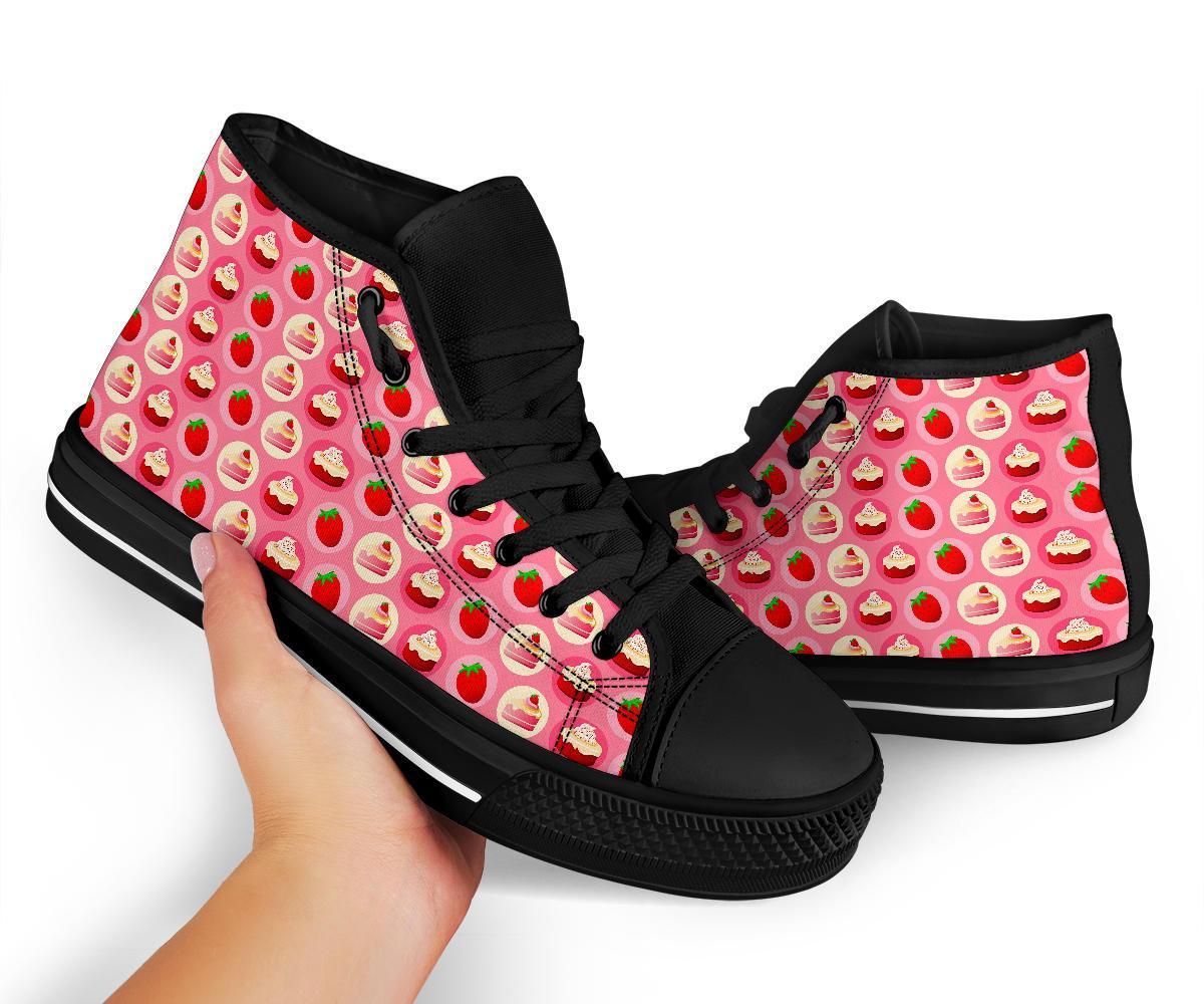 Strawberry Cake Pattern Print Men Women's High Top Shoes-grizzshop