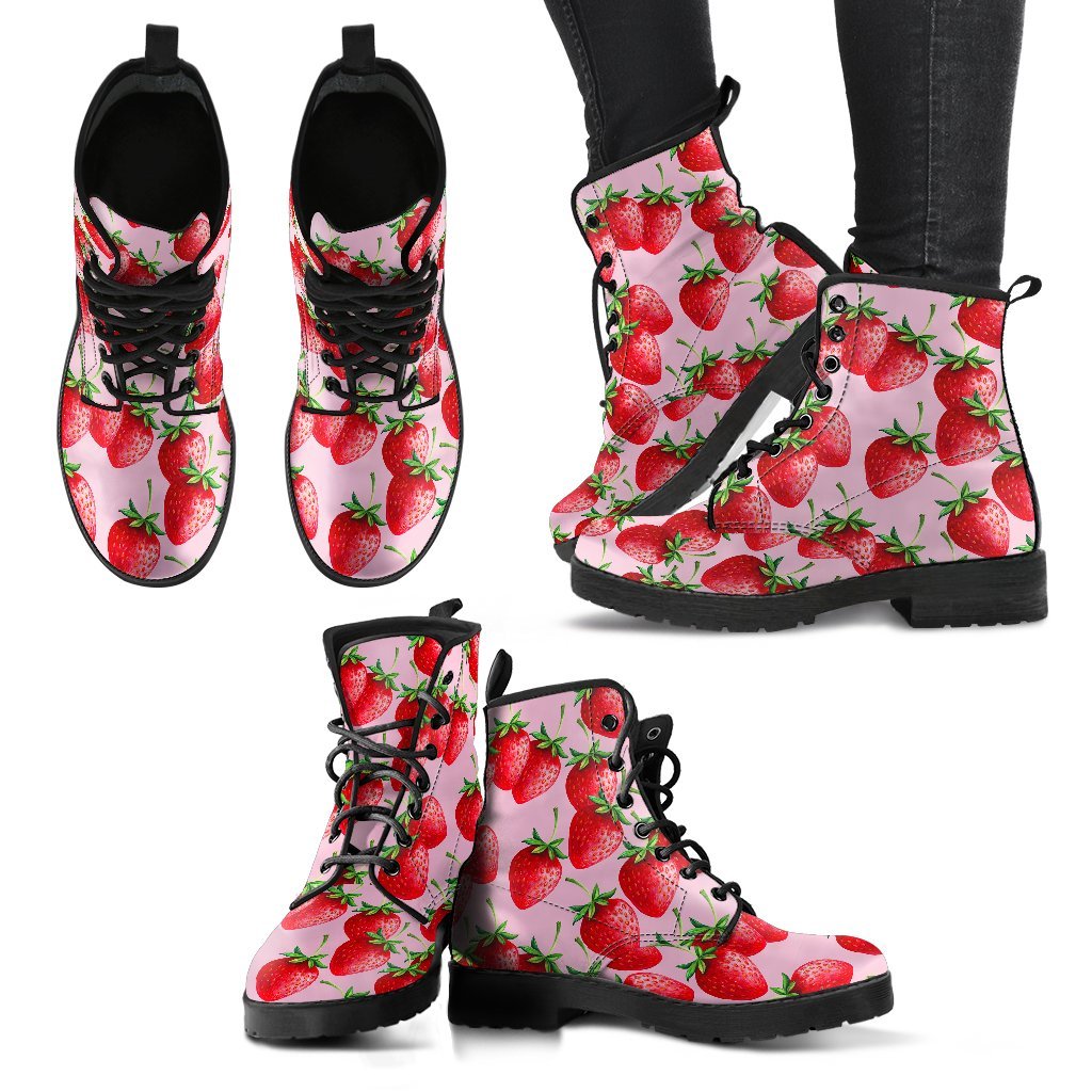 Strawberry Pattern Print Men Women Leather Boots-grizzshop