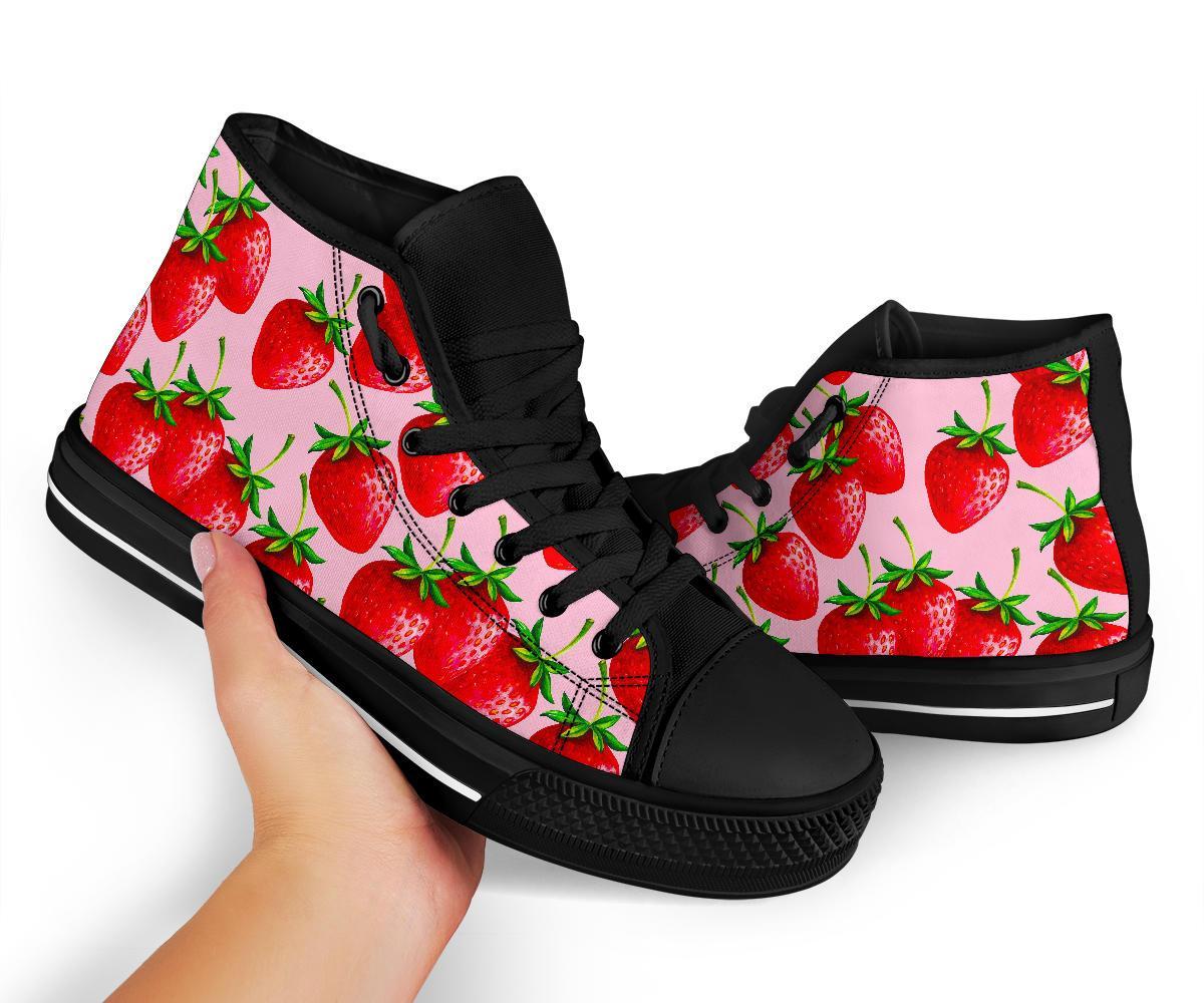 Strawberry Pattern Print Men Women's High Top Shoes-grizzshop