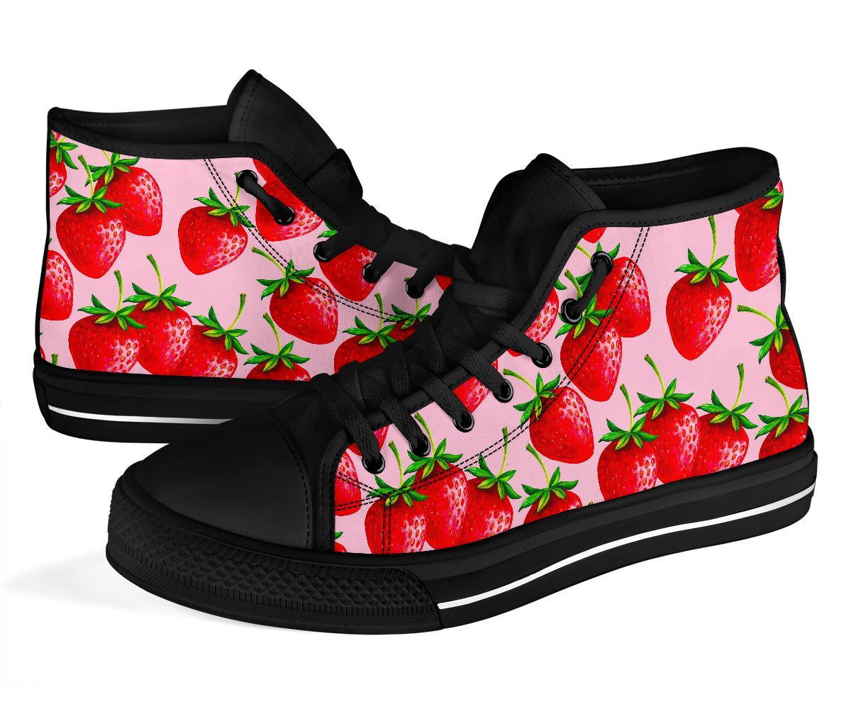 Strawberry Pattern Print Men Women's High Top Shoes-grizzshop