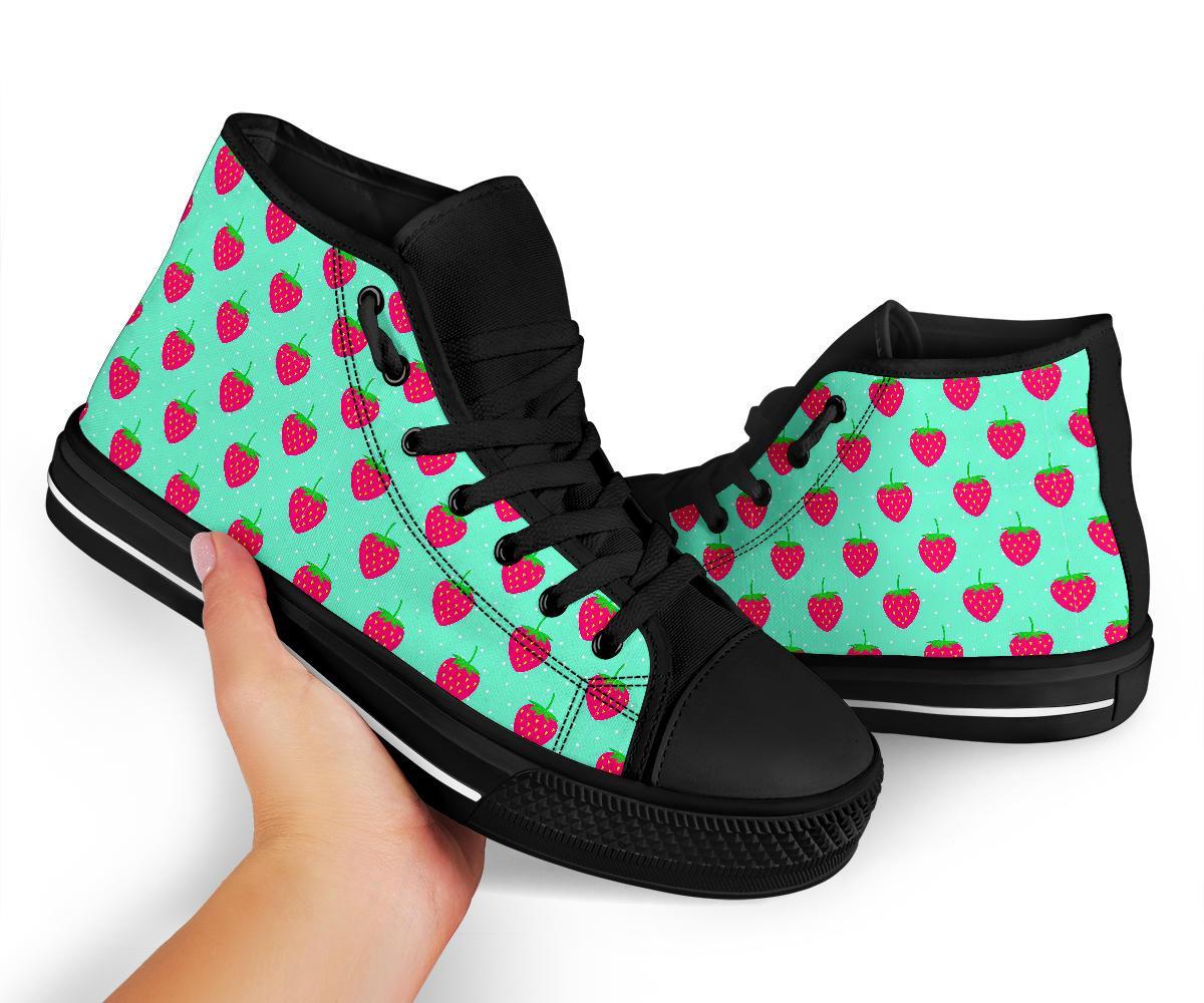 Strawberry Print Pattern Men Women's High Top Shoes-grizzshop
