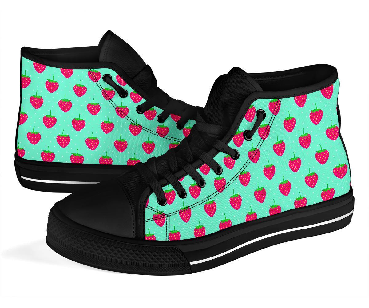 Strawberry Print Pattern Men Women's High Top Shoes-grizzshop