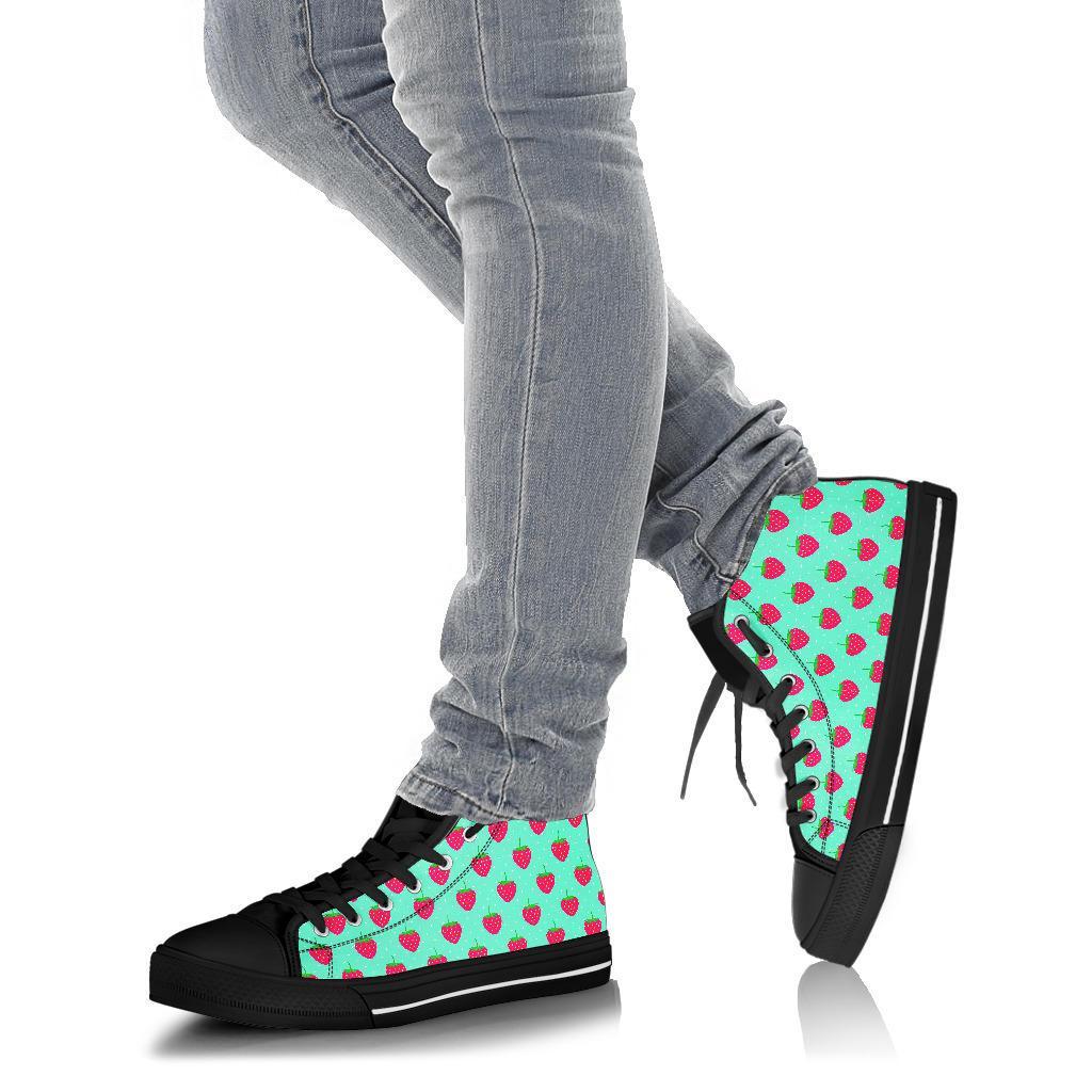 Strawberry Print Pattern Men Women's High Top Shoes-grizzshop