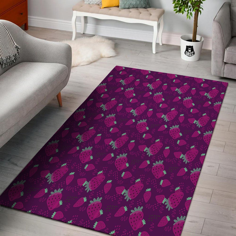 Strawberry Purple Print Pattern Floor Mat-grizzshop