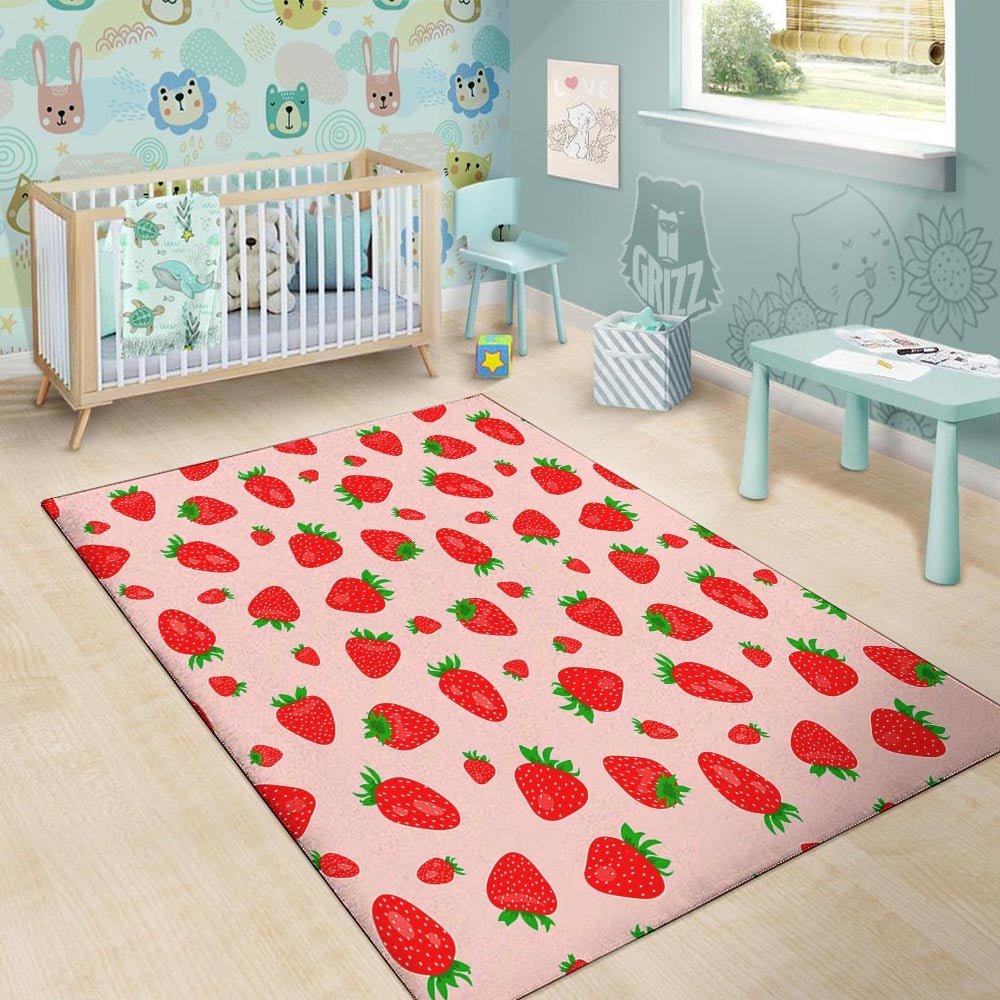 Strawberry Red Print Pattern Floor Mat-grizzshop