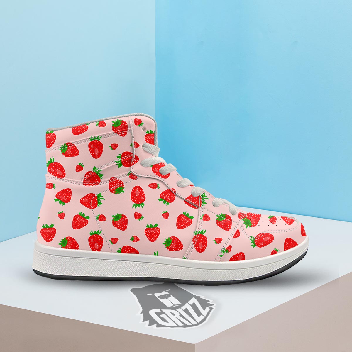 Strawberry Red Print Pattern High Top Sneakers-grizzshop