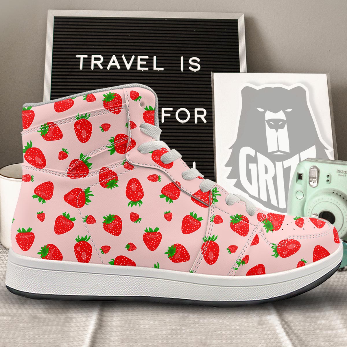 Strawberry Red Print Pattern High Top Sneakers-grizzshop