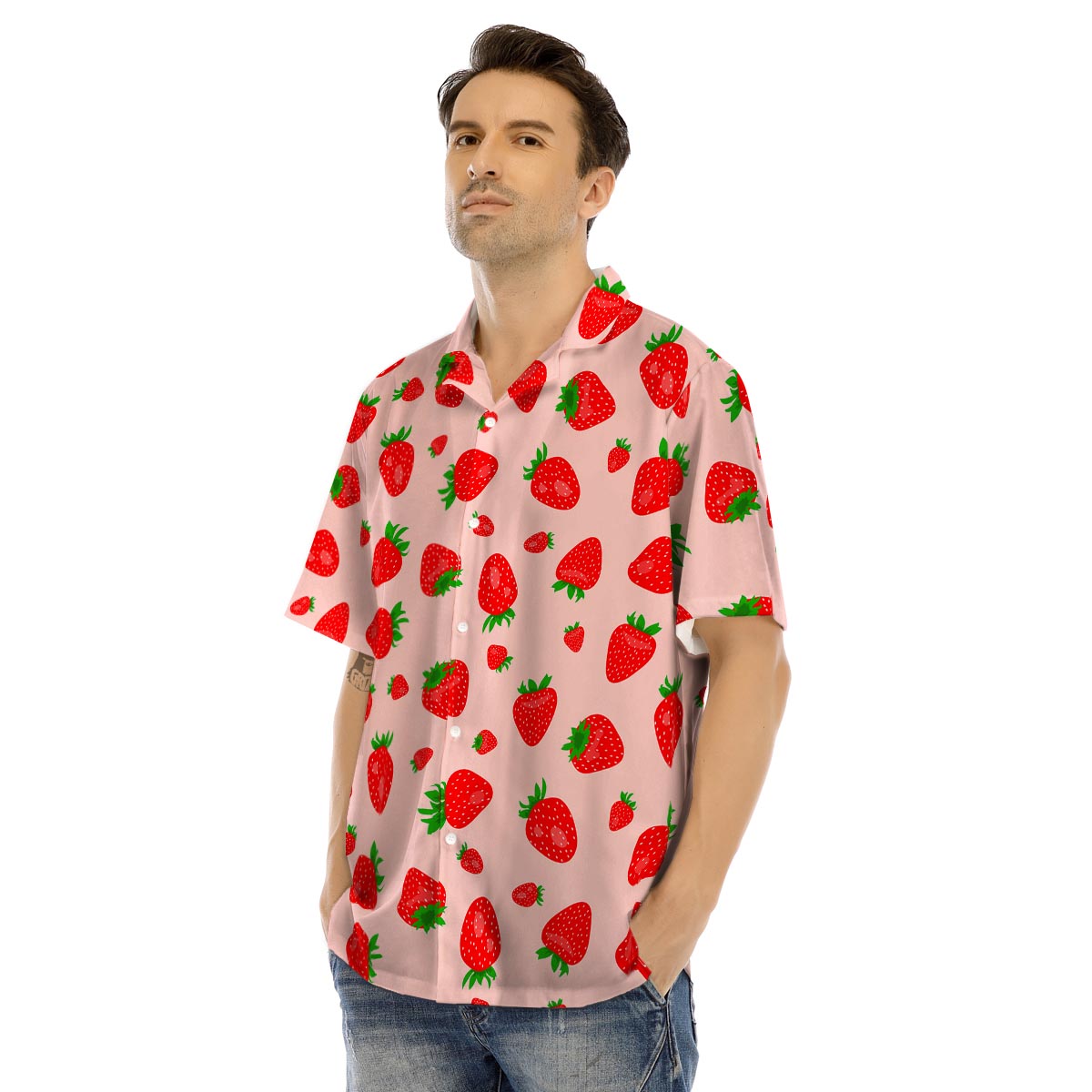 Strawberry Red Print Pattern Men's Hawaiian Shirt-grizzshop