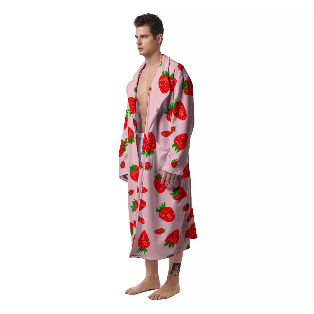 Strawberry Red Print Pattern Men's Robe-grizzshop
