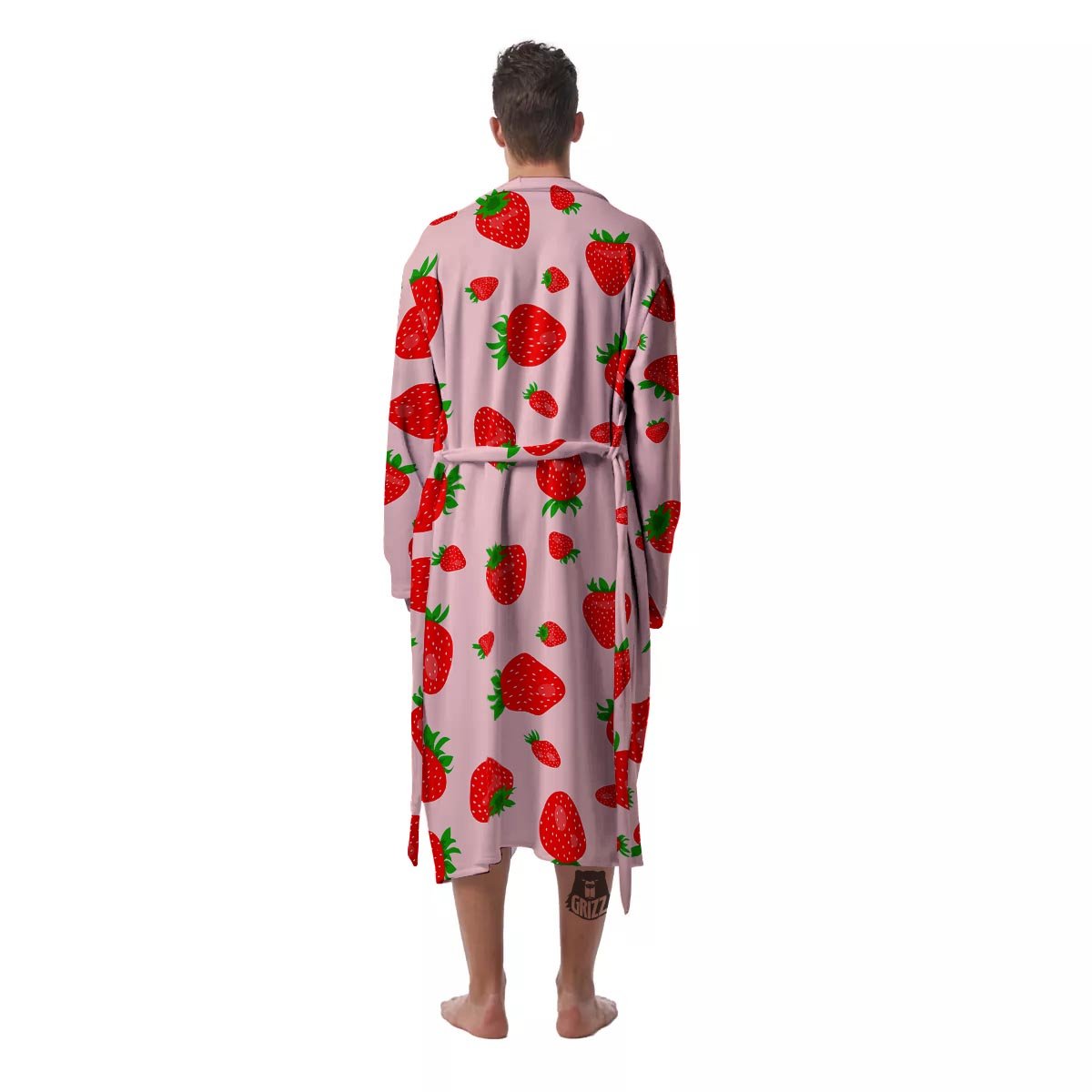 Strawberry Red Print Pattern Men's Robe-grizzshop
