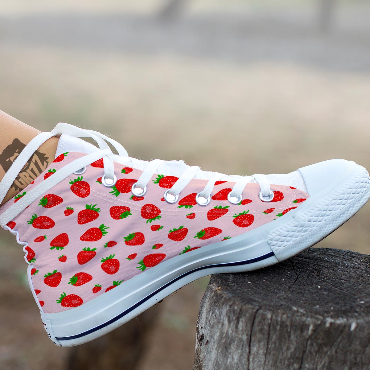 Strawberry Red Print Pattern White High Top Shoes-grizzshop