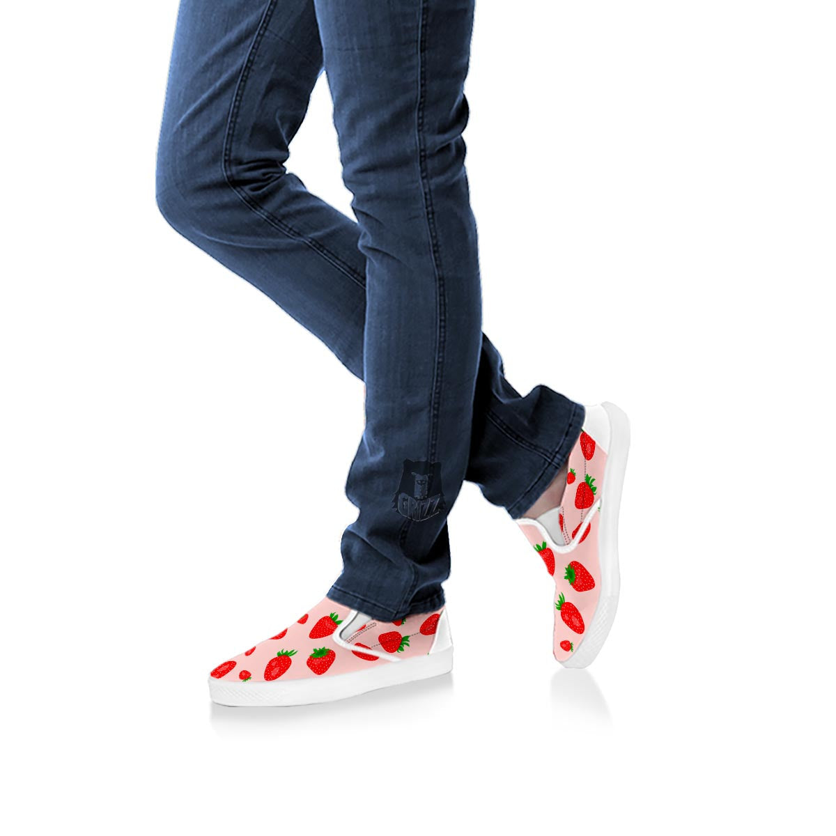 Strawberry Red Print Pattern White Slip On Shoes-grizzshop