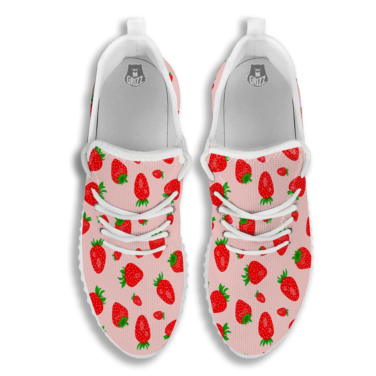 Strawberry Red Print Pattern White Walking Shoes-grizzshop