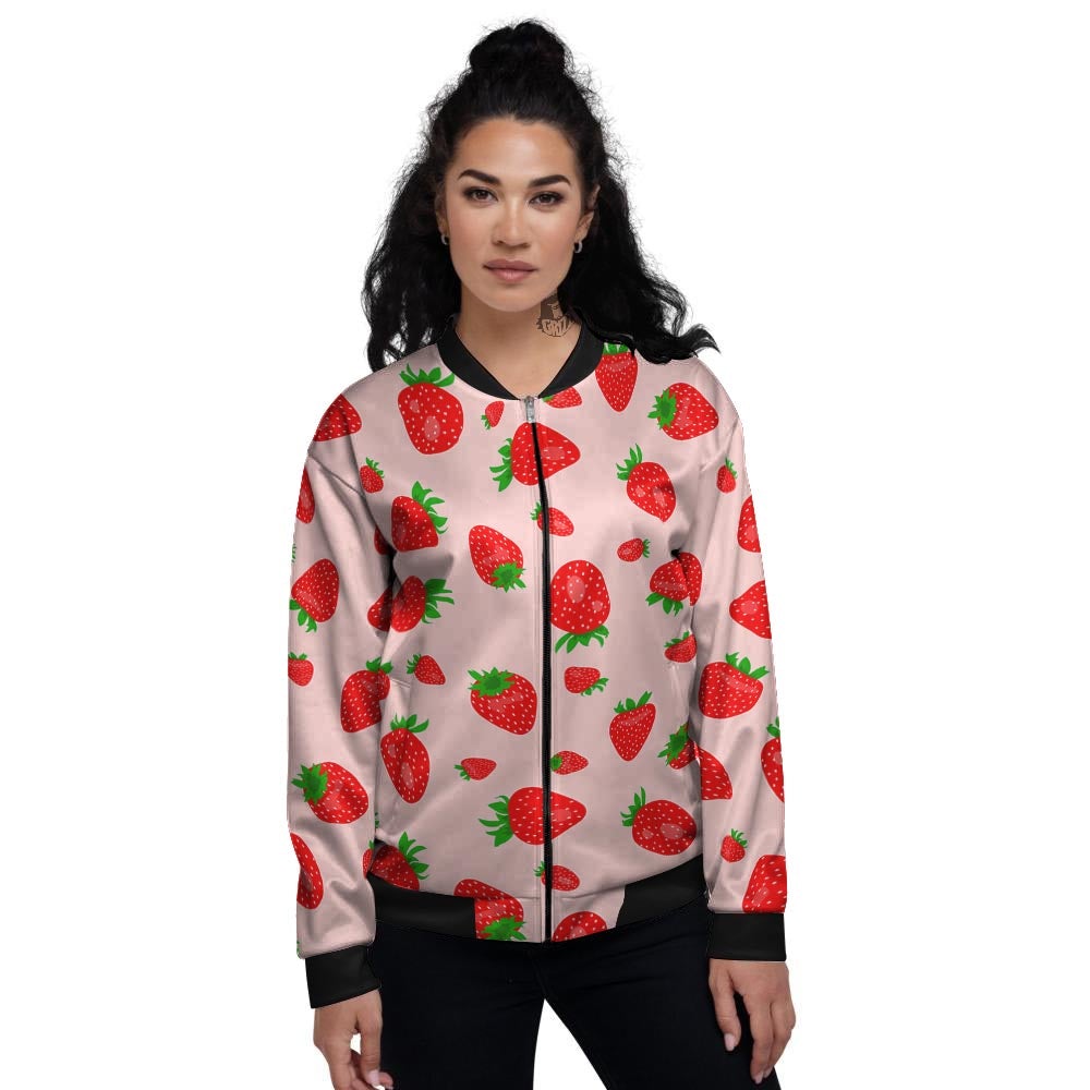 Strawberry Red Print Pattern Women's Bomber Jacket-grizzshop