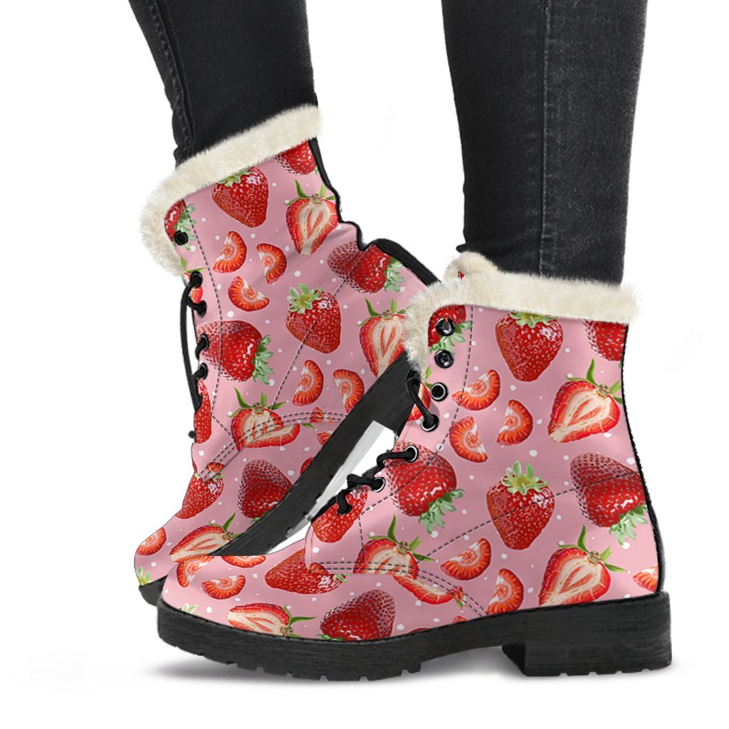 Strawberry Slice Print Pattern Comfy Winter Boots-grizzshop