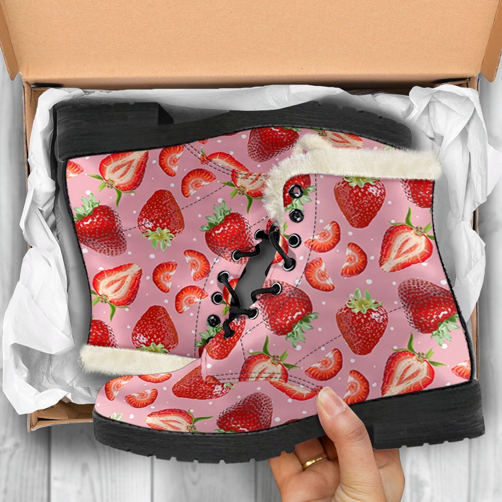 Strawberry Slice Print Pattern Comfy Winter Boots-grizzshop