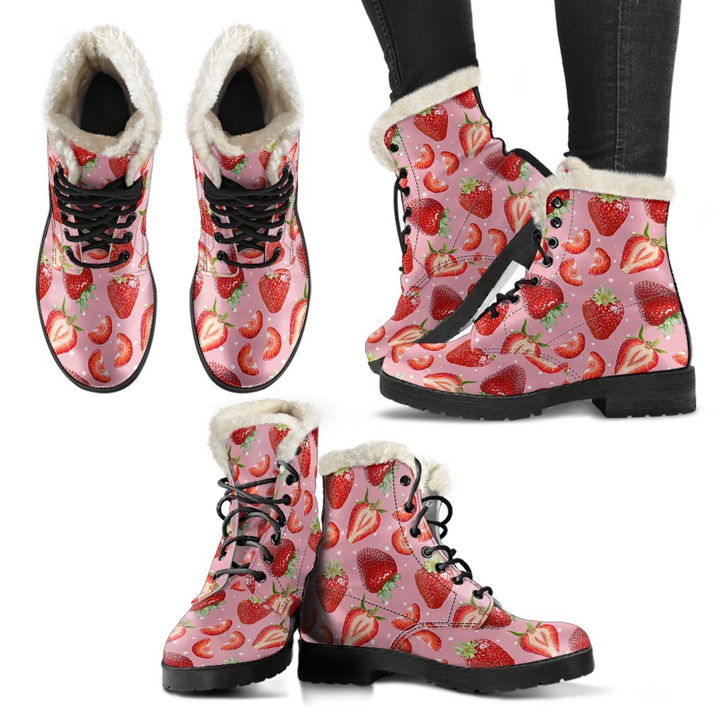 Strawberry Slice Print Pattern Comfy Winter Boots-grizzshop