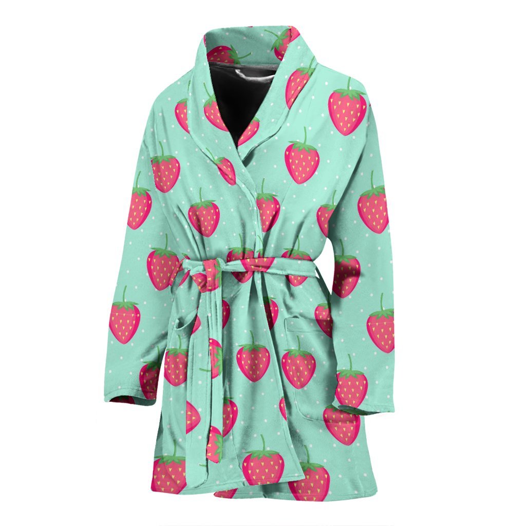 Strawberry Print Pattern Print Women Long Robe-grizzshop