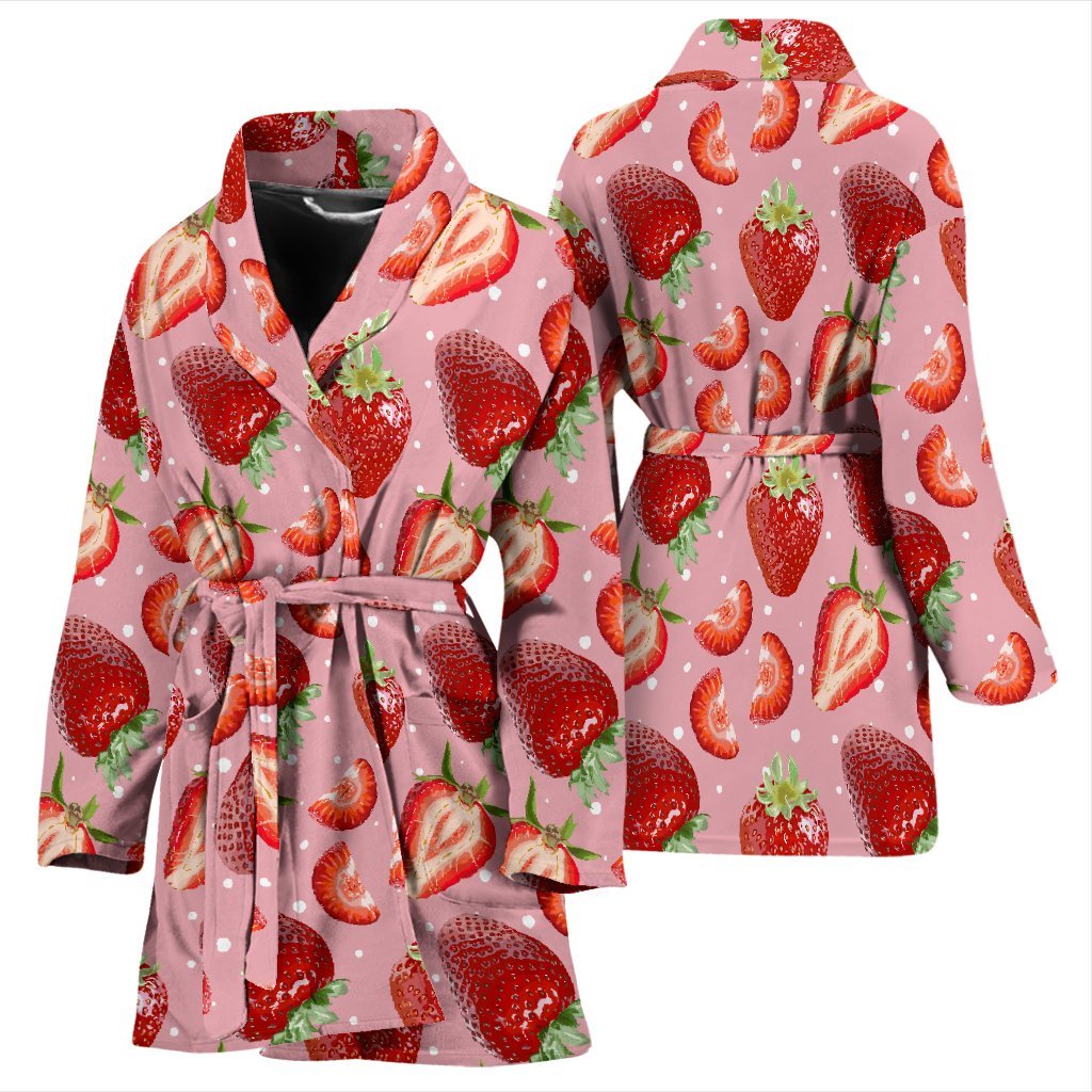 Strawberry Slice Print Pattern Print Women Long Robe-grizzshop