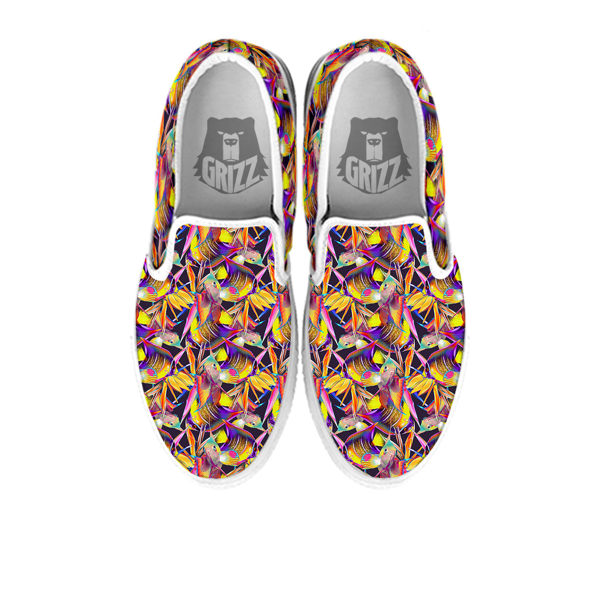 Strelitzia and Fish Tropical Exotic Print Pattern White Slip On Shoes-grizzshop