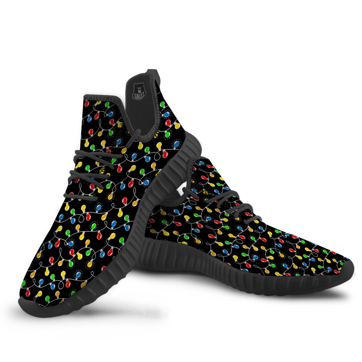 String Lights Colorful Christmas Print Black Walking Shoes-grizzshop