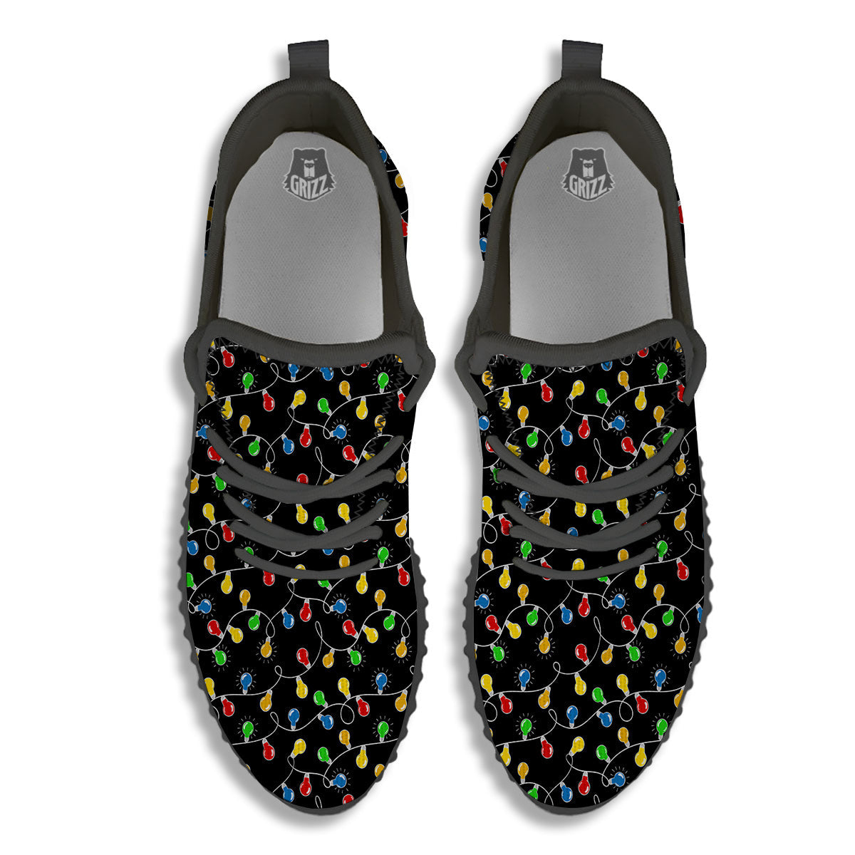 String Lights Colorful Christmas Print Black Walking Shoes-grizzshop