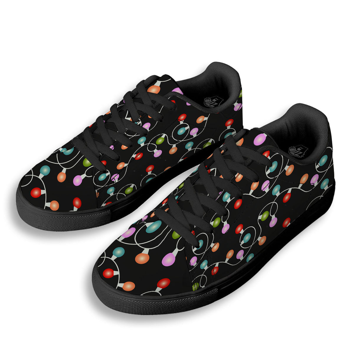 String Lights LED Christmas Print Black Low Top Sneakers-grizzshop