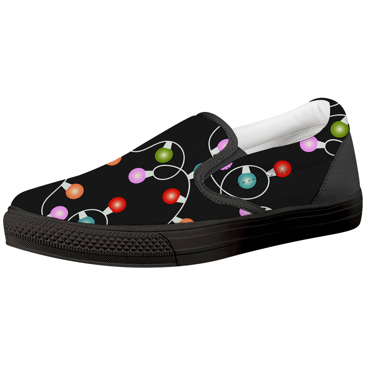 String Lights LED Christmas Print Black Slip On Shoes-grizzshop