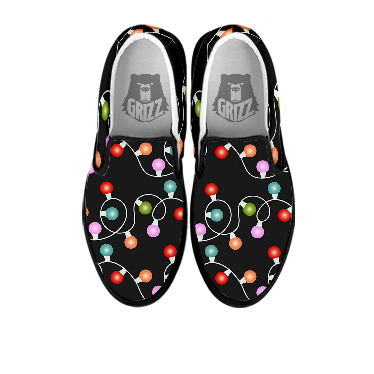 String Lights LED Christmas Print Black Slip On Shoes-grizzshop