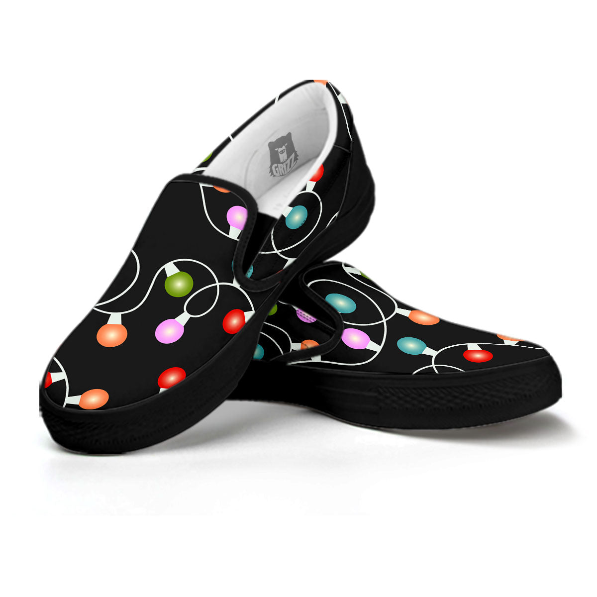 String Lights LED Christmas Print Black Slip On Shoes-grizzshop