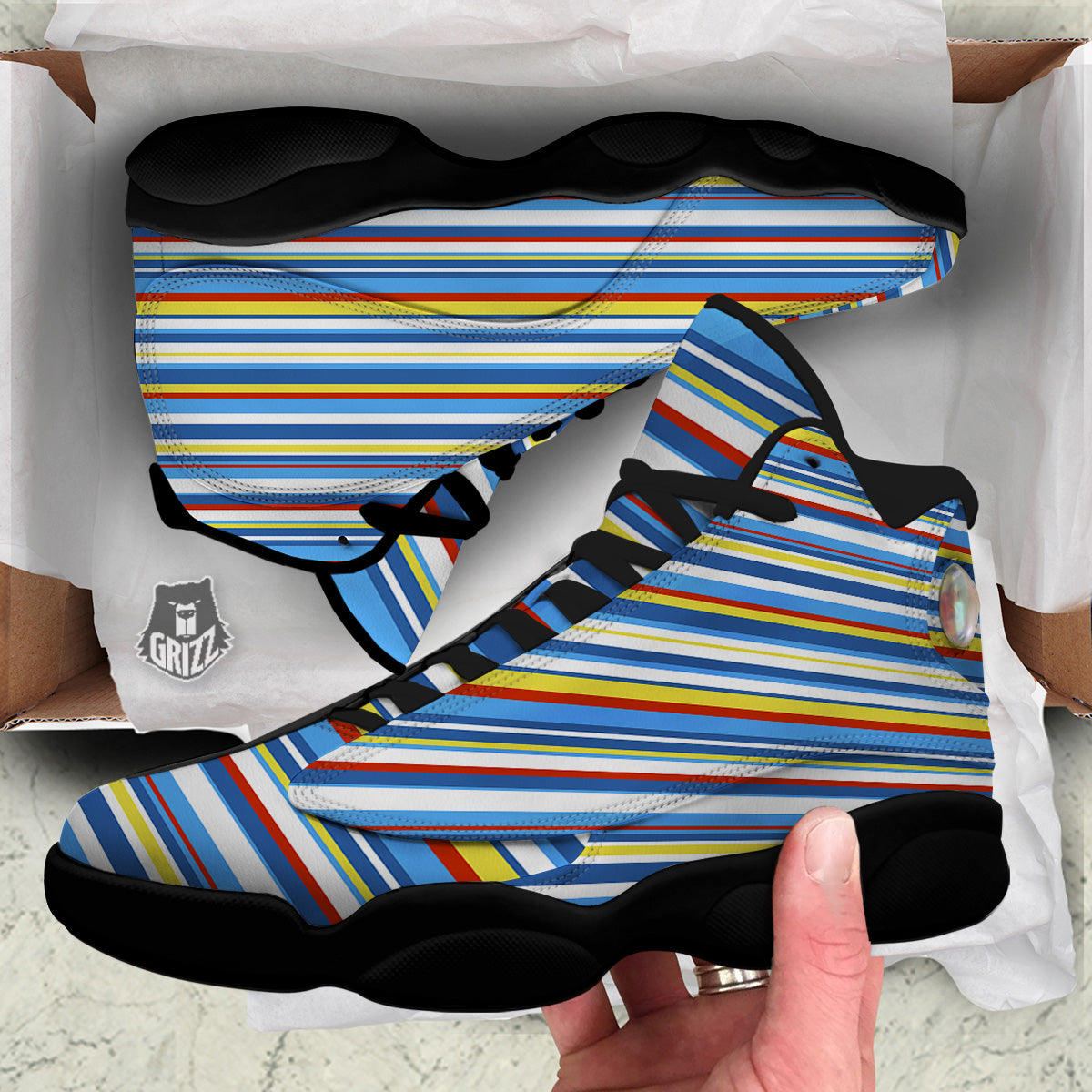 Stripe Autism Awareness Color Print Pattern Black Basketball Shoes-grizzshop