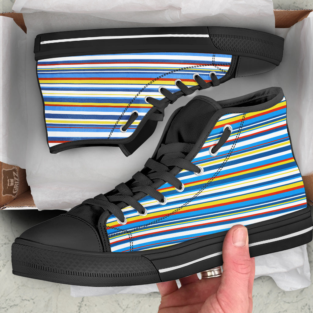 Stripe Autism Awareness Color Print Pattern Black High Top Shoes-grizzshop