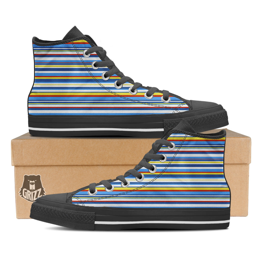 Stripe Autism Awareness Color Print Pattern Black High Top Shoes-grizzshop