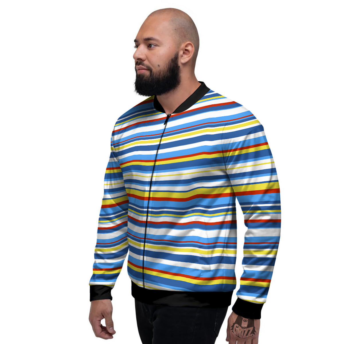 Stripe Autism Awareness Color Print Pattern Men's Bomber Jacket-grizzshop