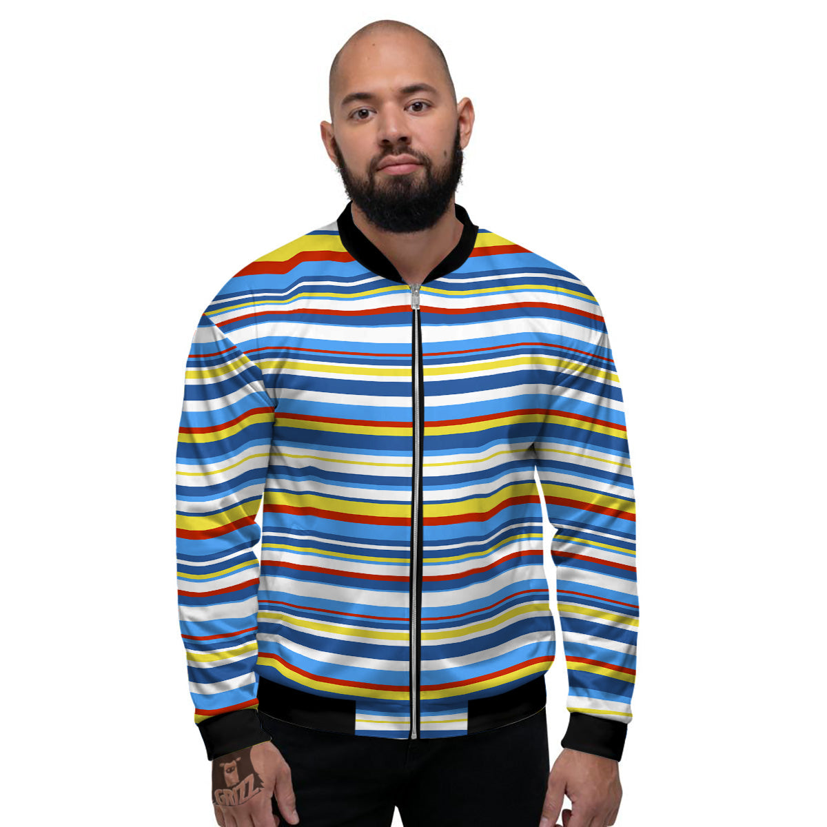 Stripe Autism Awareness Color Print Pattern Men's Bomber Jacket-grizzshop