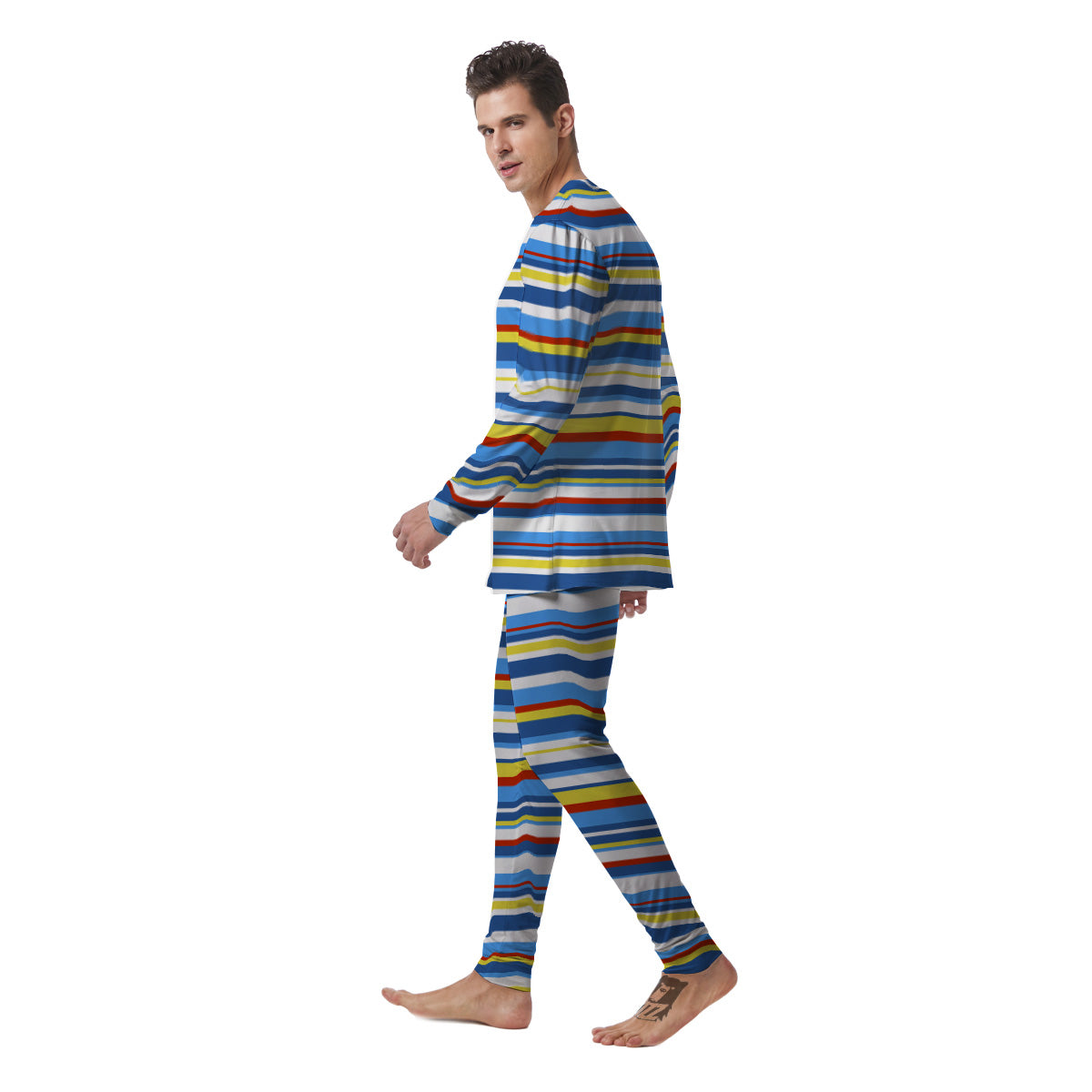 Stripe Autism Awareness Color Print Pattern Men's Pajamas-grizzshop