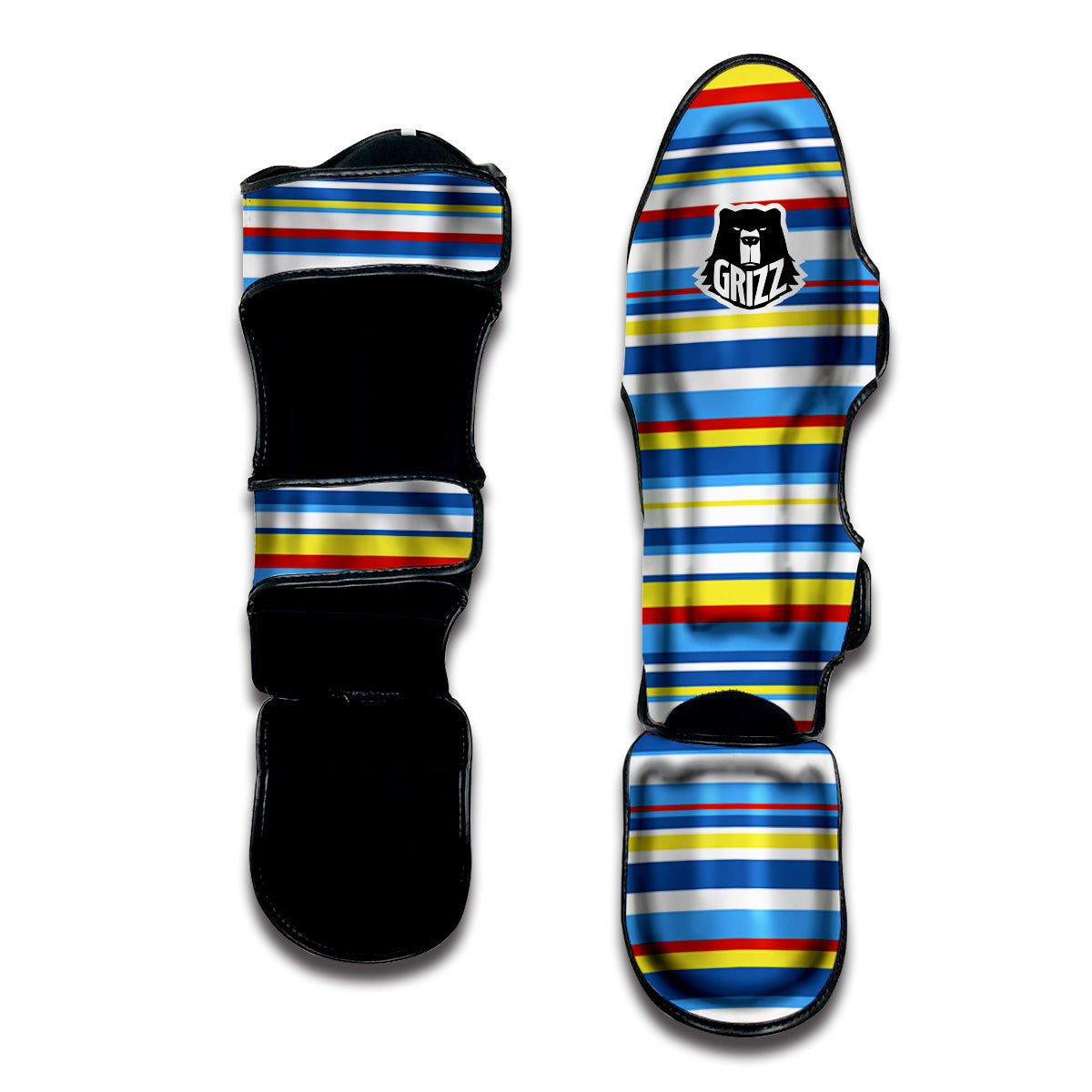 Stripe Autism Awareness Color Print Pattern Muay Thai Shin Guards-grizzshop