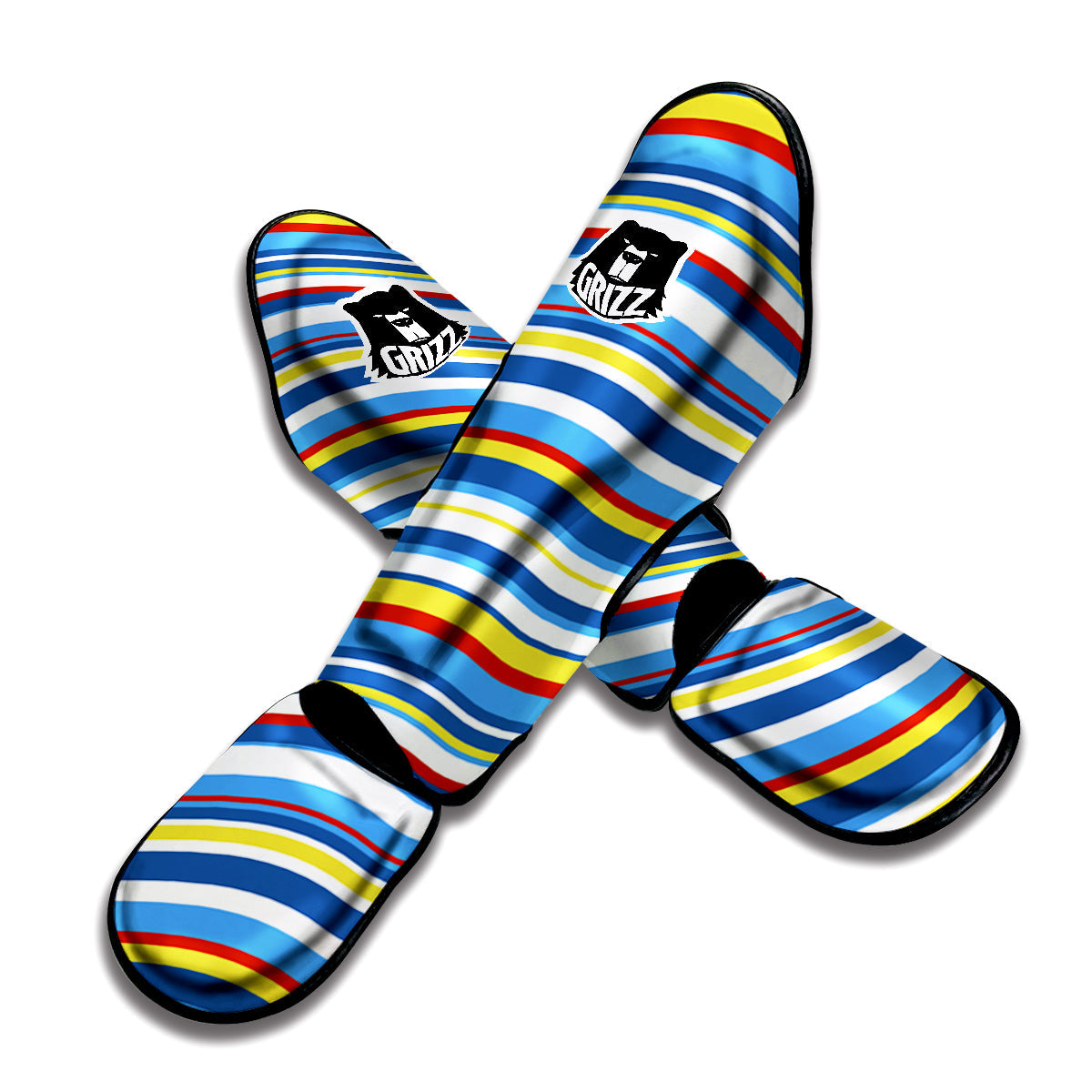 Stripe Autism Awareness Color Print Pattern Muay Thai Shin Guards-grizzshop