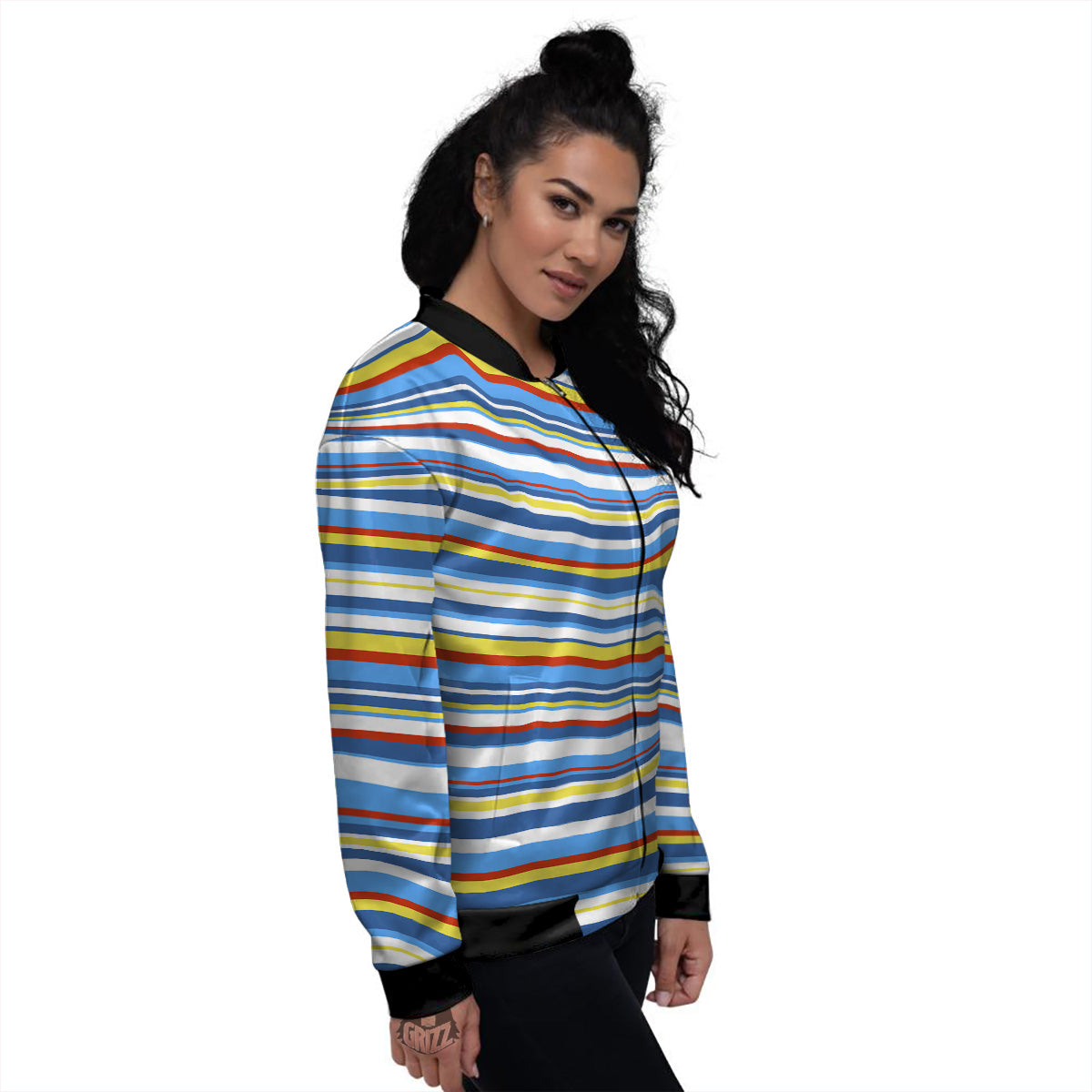 Stripe Autism Awareness Color Print Pattern Women's Bomber Jacket-grizzshop