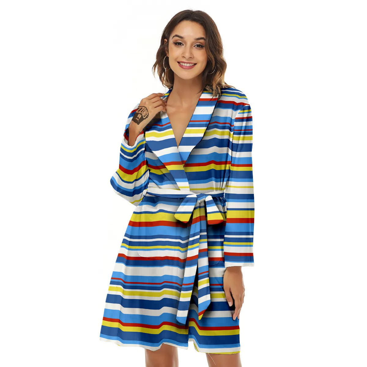 Stripe Autism Awareness Color Print Pattern Women's Robe-grizzshop